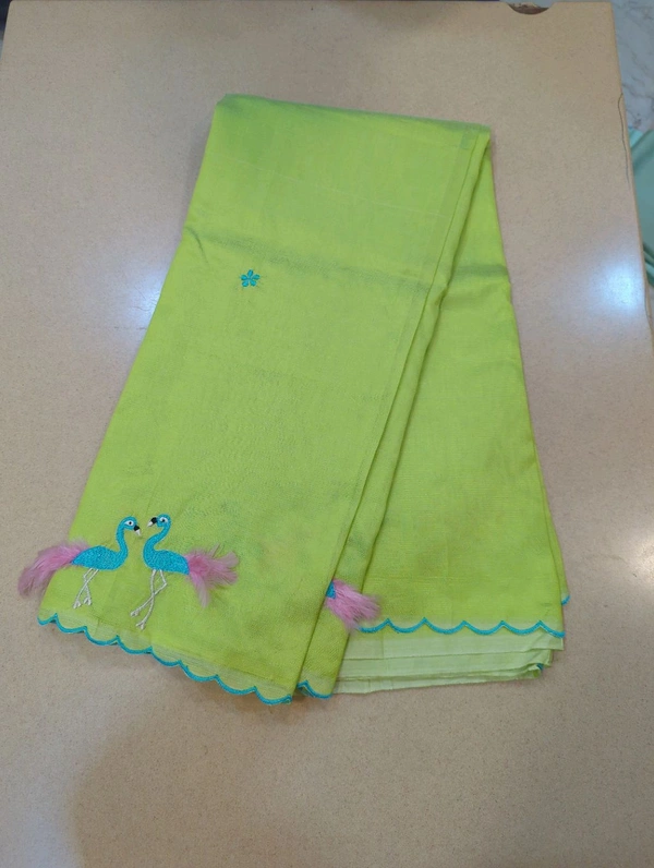 Pure Mangalagiri Pattu With Feather Work - green 25