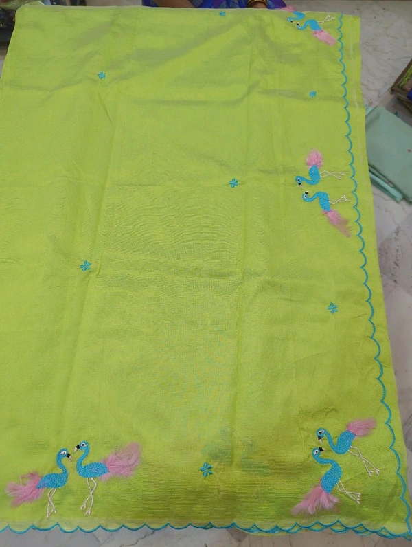 Pure Mangalagiri Pattu With Feather Work - green 25