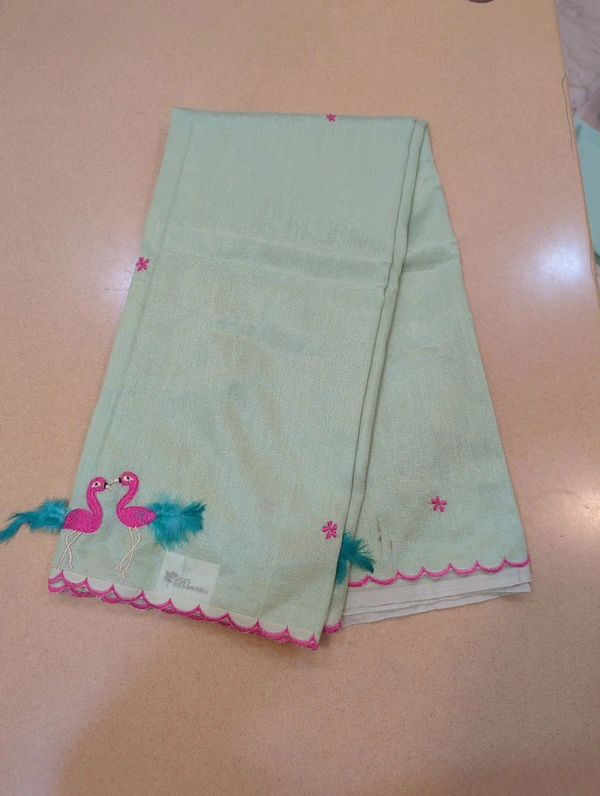 Pure Mangalagiri Pattu With Feather Work - mint 26
