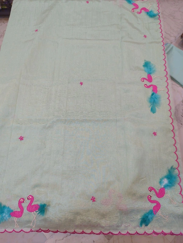 Pure Mangalagiri Pattu With Feather Work - mint 26
