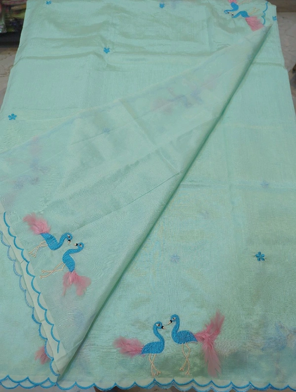 Pure Mangalagiri Pattu With Feather Work - ice blue 27
