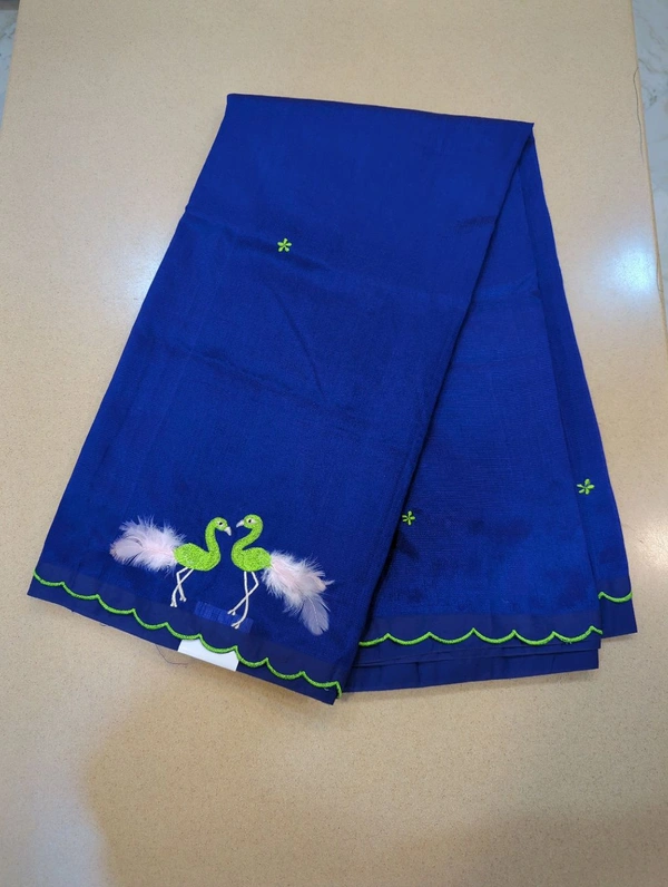 Pure Mangalagiri Pattu With Feather Work - blue 28