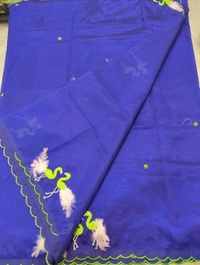 Pure Mangalagiri Pattu With Feather Work - blue 28