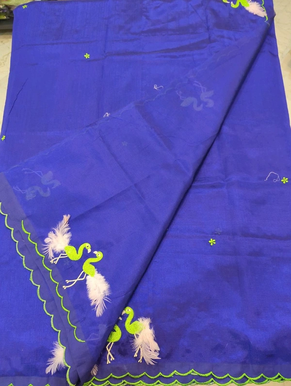 Pure Mangalagiri Pattu With Feather Work - blue 28