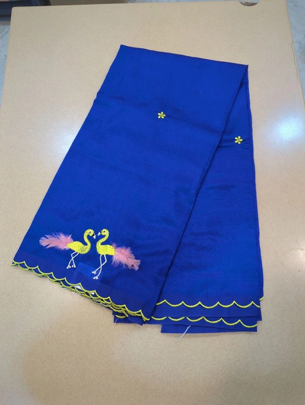 Pure Mangalagiri Pattu With Feather Work - blue 29