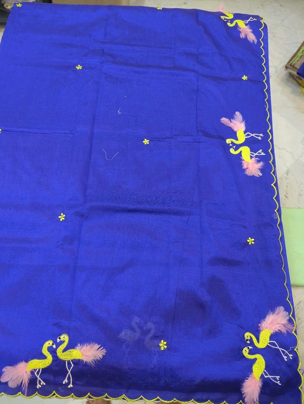 Pure Mangalagiri Pattu With Feather Work - blue 29