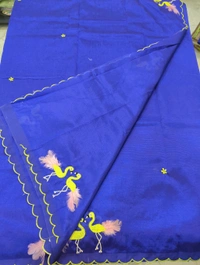 Pure Mangalagiri Pattu With Feather Work - blue 29