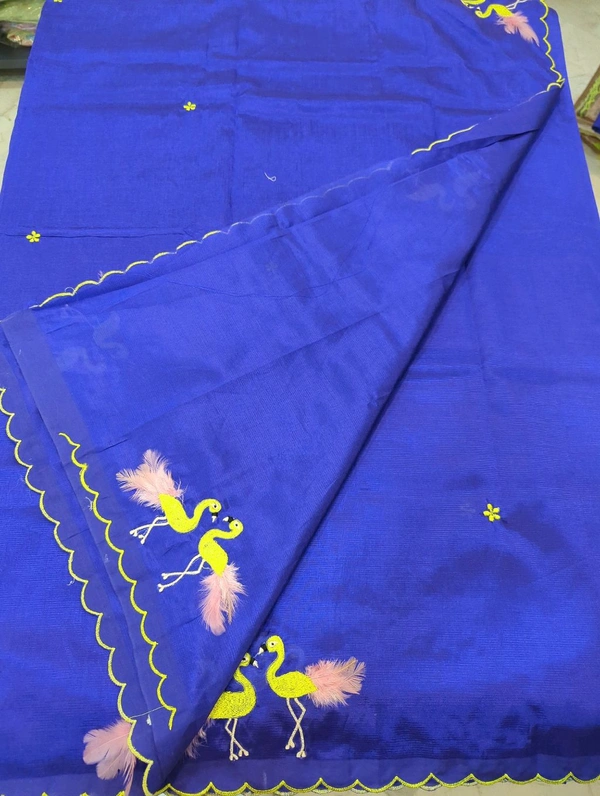 Pure Mangalagiri Pattu With Feather Work - blue 29