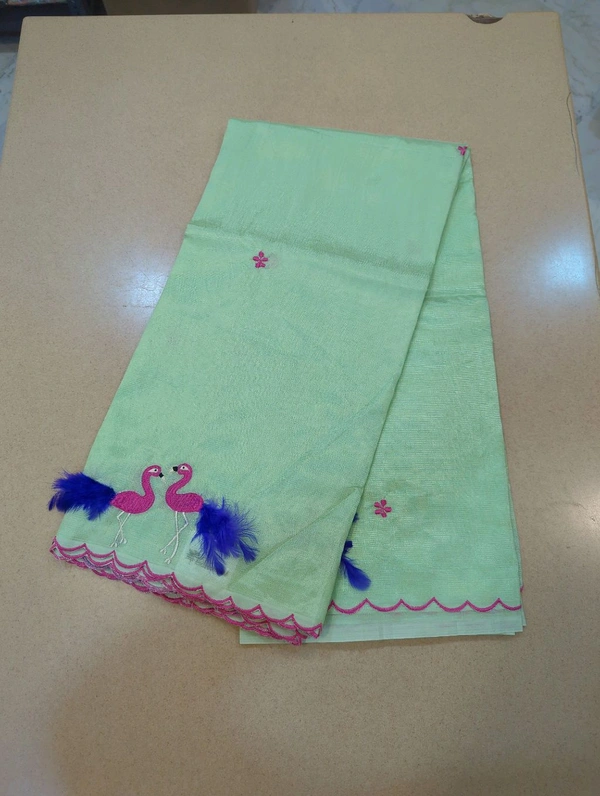 Pure Mangalagiri Pattu With Feather Work - mint 30