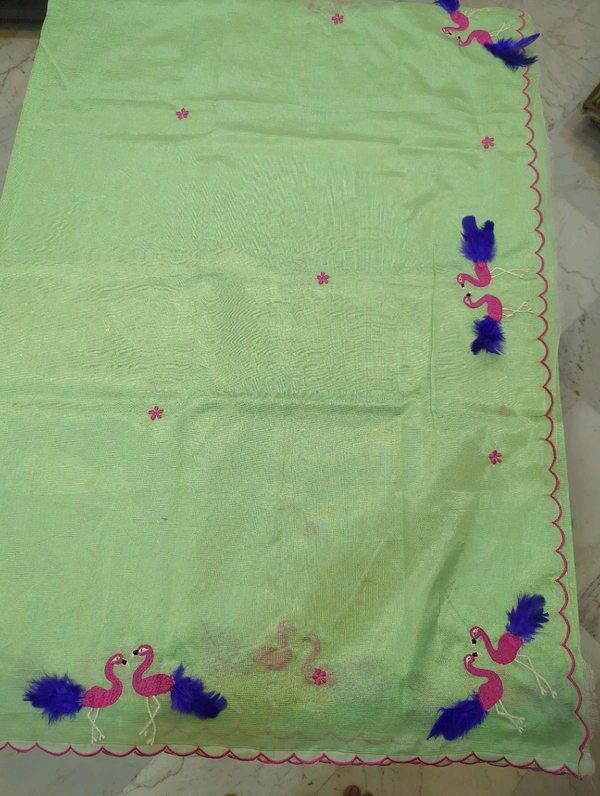 Pure Mangalagiri Pattu With Feather Work - mint 30