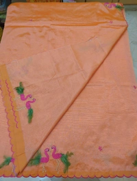 Pure Mangalagiri Pattu With Feather Work - orange 31