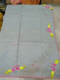 Pure Mangalagiri Pattu With Feather Work - gray 32