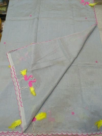 Pure Mangalagiri Pattu With Feather Work - gray 32