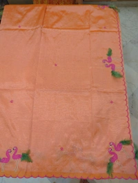 Pure Mangalagiri Pattu With Feather Work - orange 34