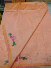 Pure Mangalagiri Pattu With Feather Work - orange 34