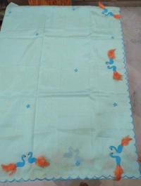 Pure Mangalagiri Pattu With Feather Work - sea blue 35