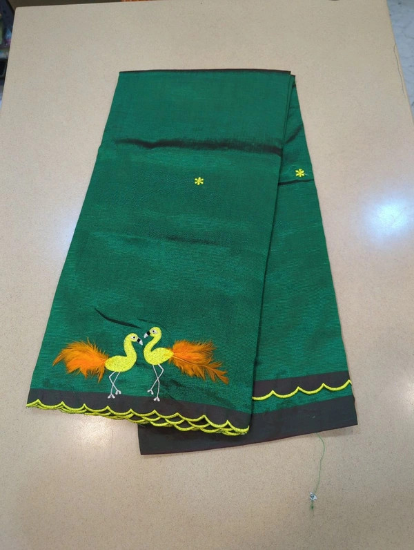 Pure Mangalagiri Pattu With Feather Work - green 36