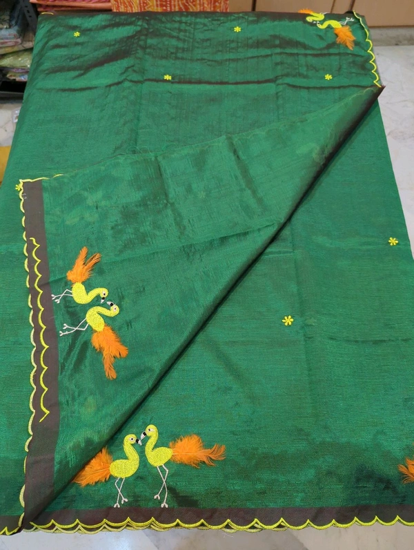 Pure Mangalagiri Pattu With Feather Work - green 36
