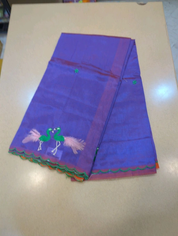 Pure Mangalagiri Pattu With Feather Work - purple 39