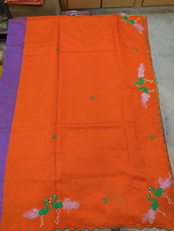 Pure Mangalagiri Pattu With Feather Work - purple 39