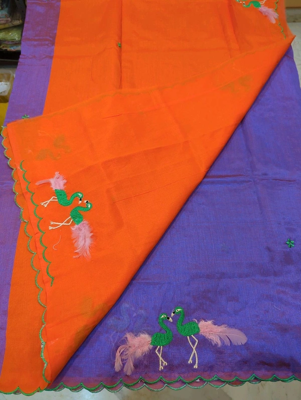 Pure Mangalagiri Pattu With Feather Work - purple 39