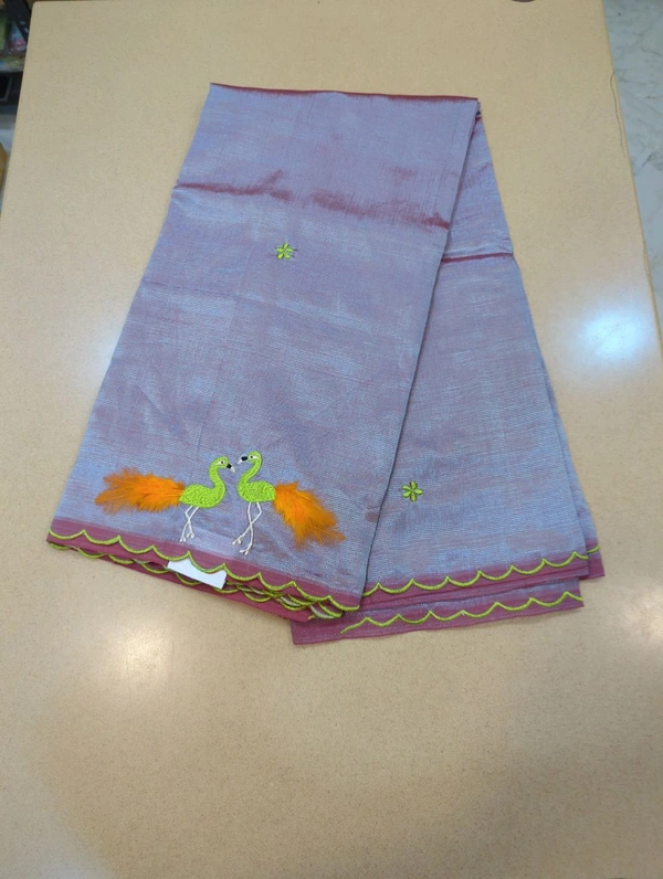 Pure Mangalagiri Pattu With Feather Work - red shade 40
