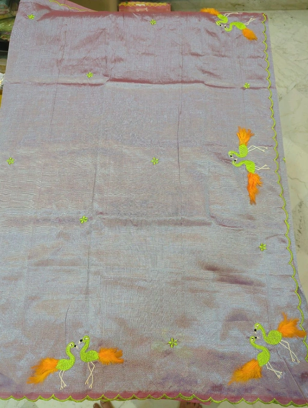 Pure Mangalagiri Pattu With Feather Work - red shade 40