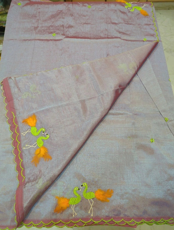 Pure Mangalagiri Pattu With Feather Work - red shade 40