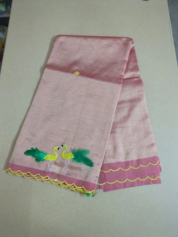 Pure Mangalagiri Pattu With Feather Work - sundown 41