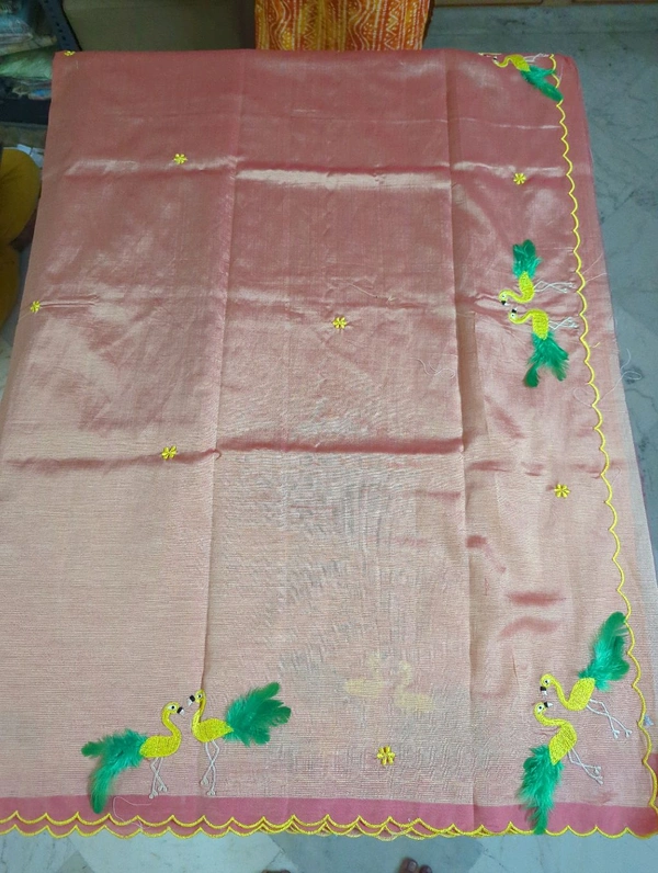 Pure Mangalagiri Pattu With Feather Work - sundown 41