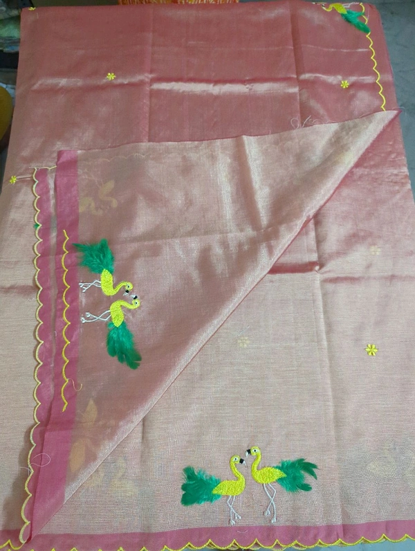 Pure Mangalagiri Pattu With Feather Work - sundown 41