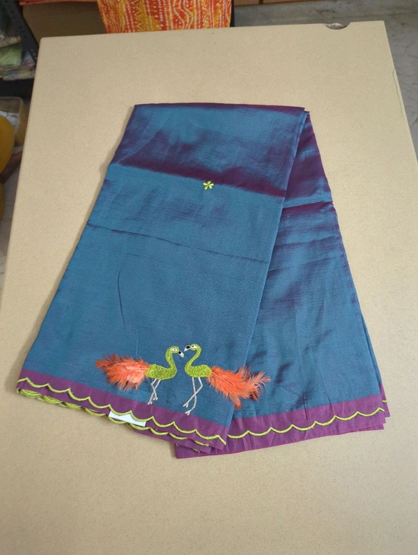Pure Mangalagiri Pattu With Feather Work - blue 42