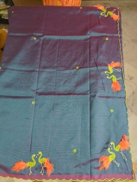 Pure Mangalagiri Pattu With Feather Work - blue 42