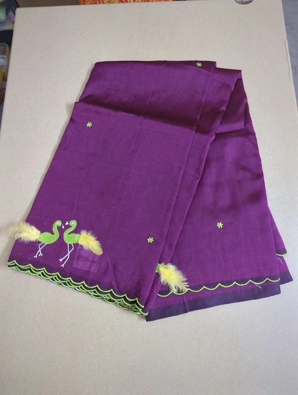 Pure Mangalagiri Pattu With Feather Work - maroon 43