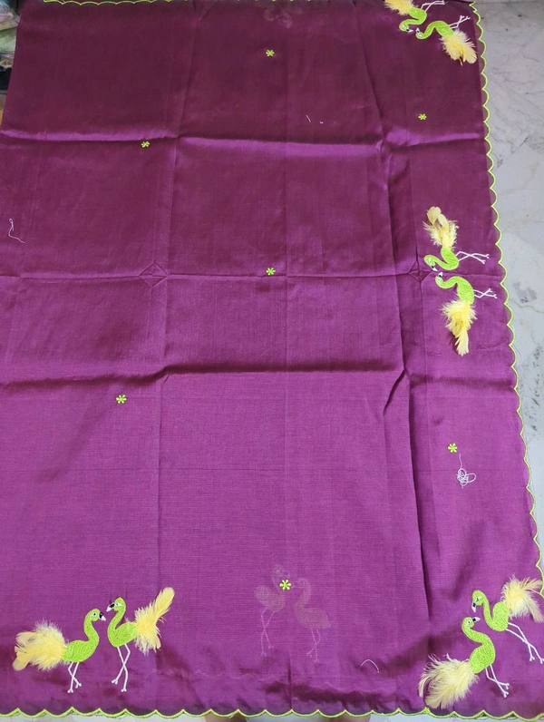 Pure Mangalagiri Pattu With Feather Work - maroon 43