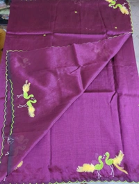 Pure Mangalagiri Pattu With Feather Work - maroon 43