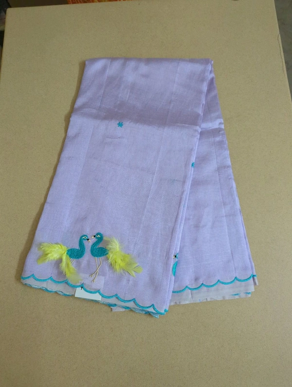 Pure Mangalagiri Pattu With Feather Work - lavender 44