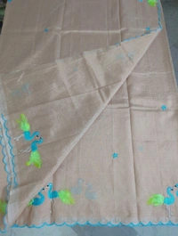 Pure Mangalagiri Pattu With Feather Work - biscuit 45
