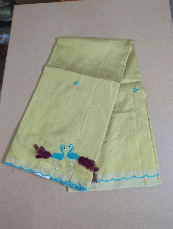 Pure Mangalagiri Pattu With Feather Work - gold 47