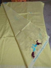 Pure Mangalagiri Pattu With Feather Work - gold 47