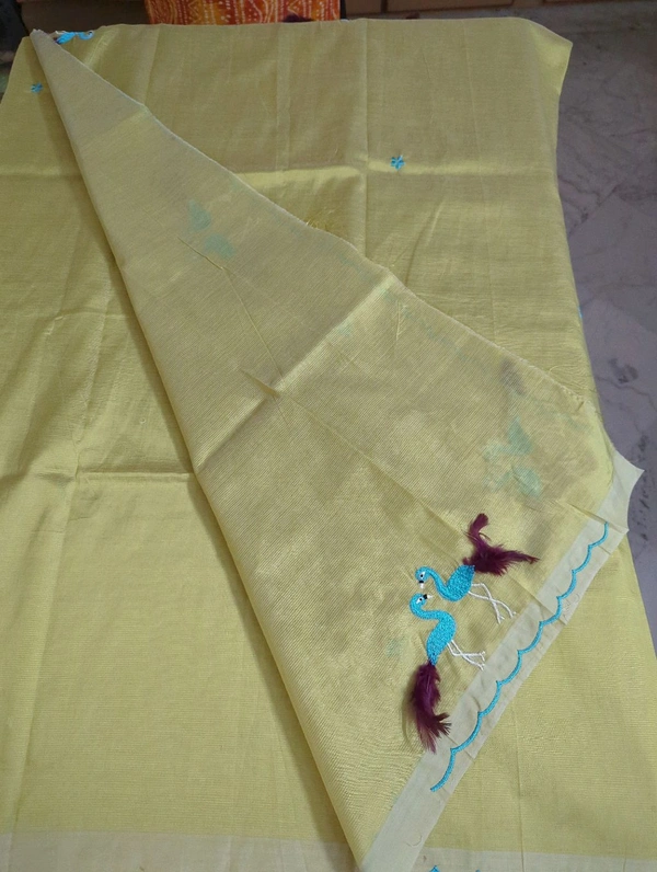 Pure Mangalagiri Pattu With Feather Work - gold 47