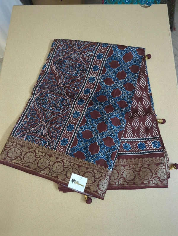 Pure Dola Ajarakh Print - maroon 3