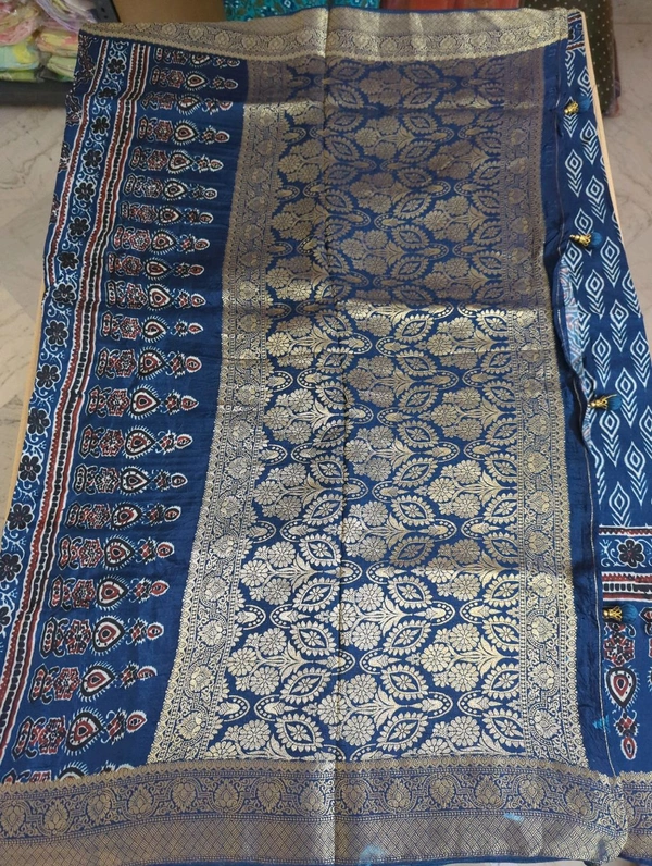 Pure Dola Ajarakh Print - marine blue 10