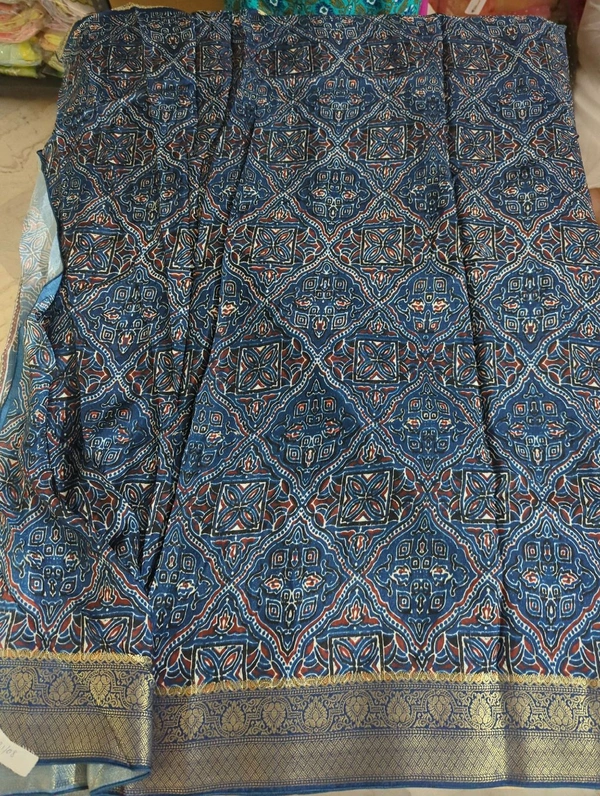Pure Dola Ajarakh Print - marine blue 10