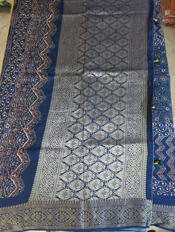 Pure Dola Ajarakh Print - navy blue 14