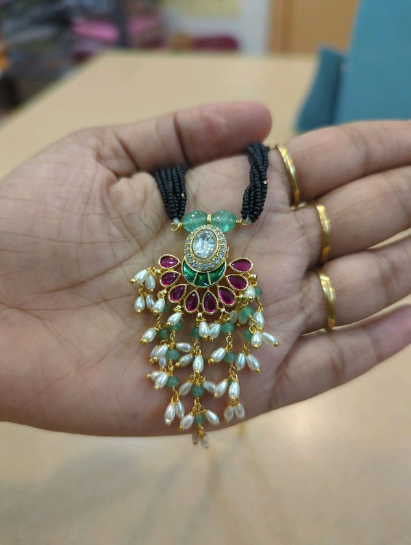 Soft Black Beads Kundan Pendent  - 10 Days Dispach Time