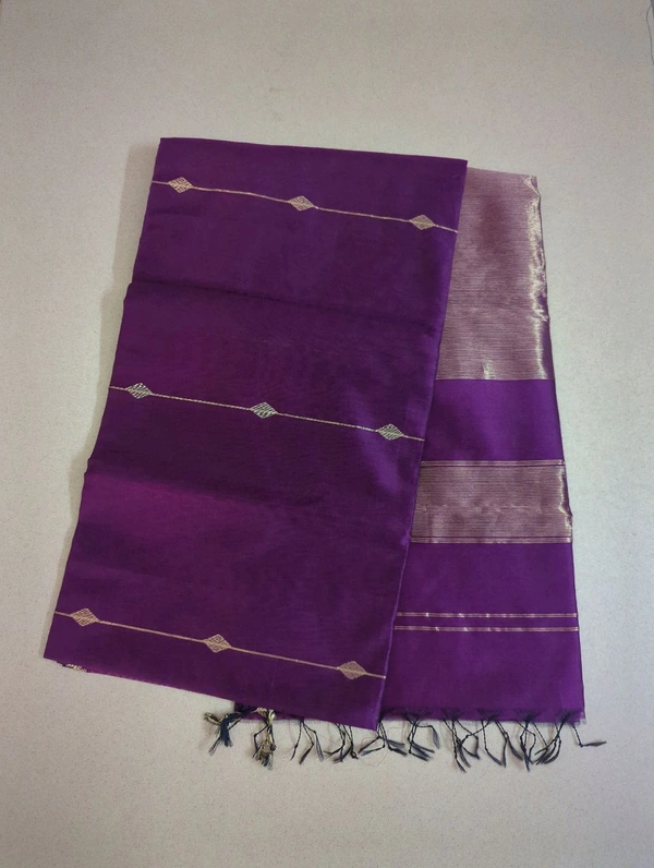 Pure Handloom Maheswari - purple with gold