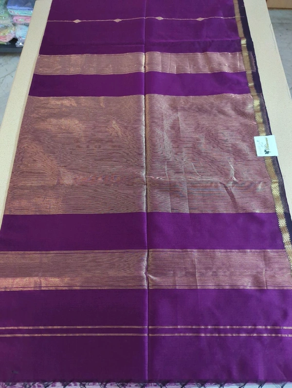 Pure Handloom Maheswari - purple with gold