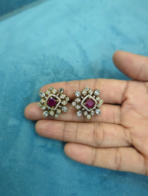 Mossonite Ear Studs Screw Back - Maroon