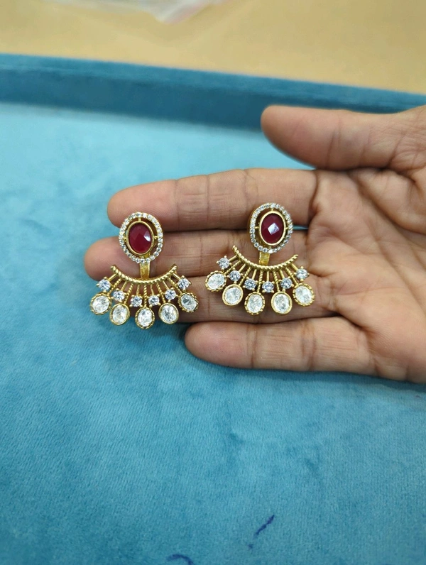 Changable Mossonite Earrings And Stud - Red